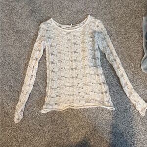 Free People Floral Lace Long Sleeve Top - White